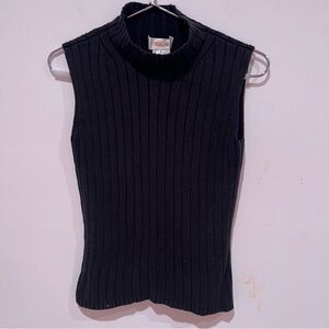 Talbots Vintage Black Ribbed Sleeveless Sweater 100% Silk